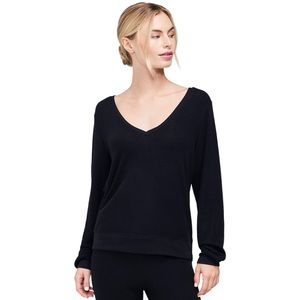 Wildfox Baggy Beach Jumper Deep V Jet Black Sweatshirt Sweater XS